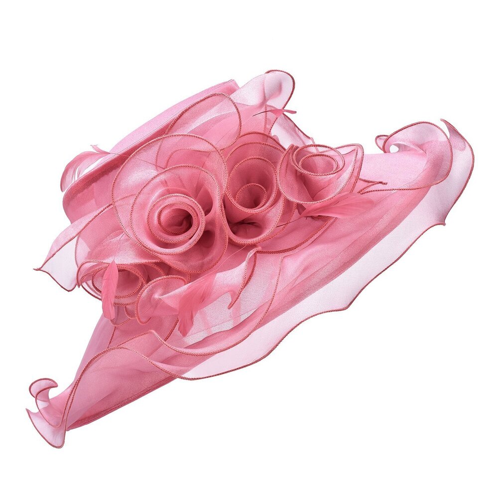 9140 Flower Wedding Occasion Wide Brim Church Dress Sun Hat A341Medium Pink